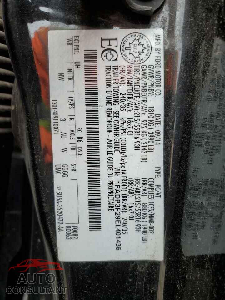 FORD FOCUS 2014 - 1FADP3F29EL401436