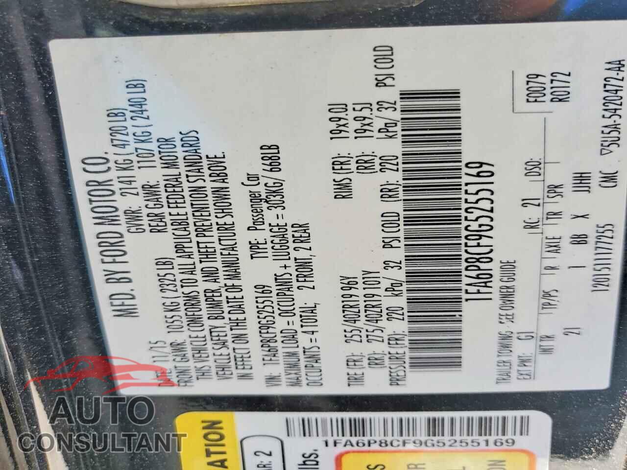 FORD MUSTANG 2016 - 1FA6P8CF9G5255169