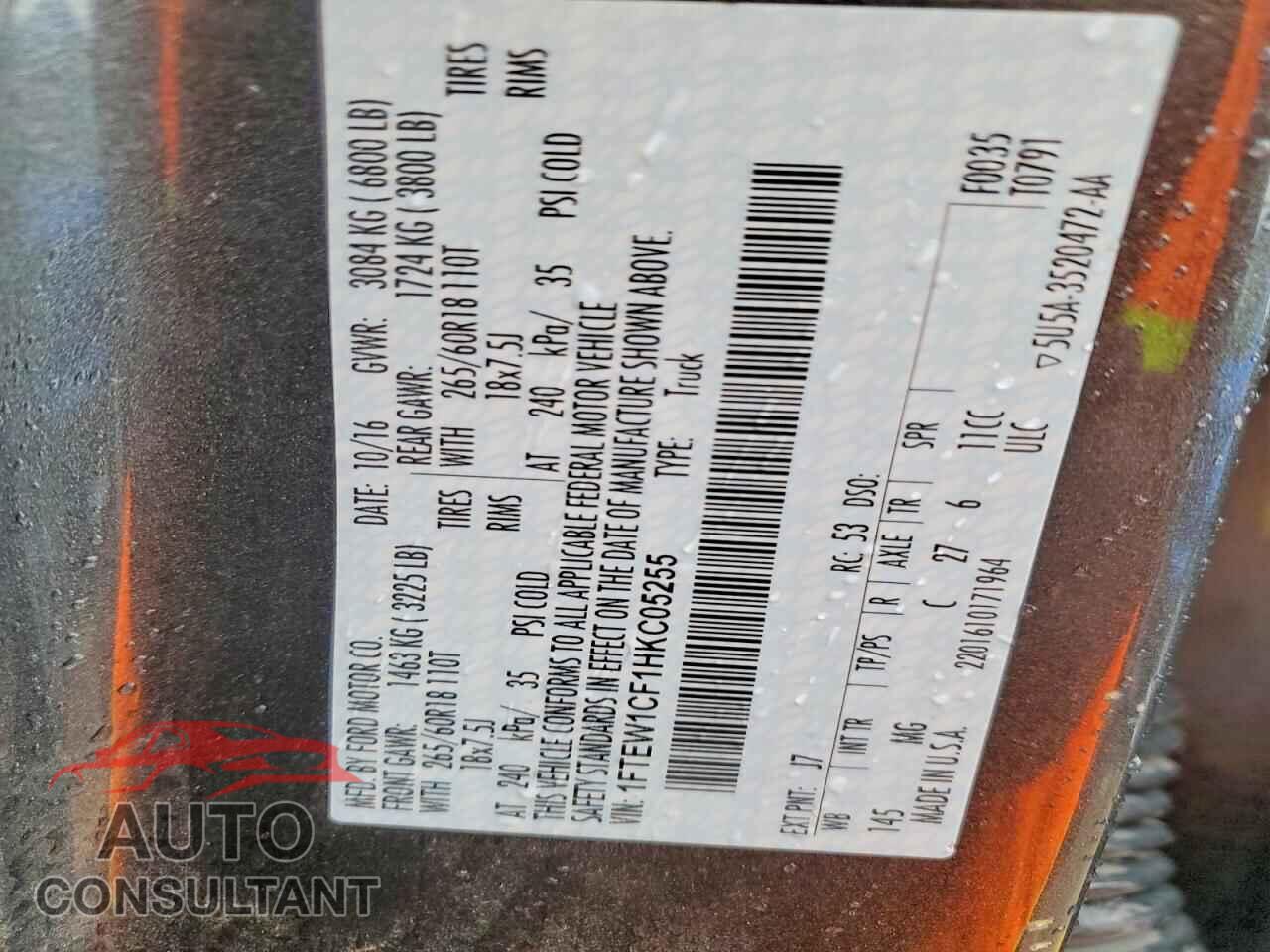 FORD F150 2017 - 1FTEW1CF1HKC05255