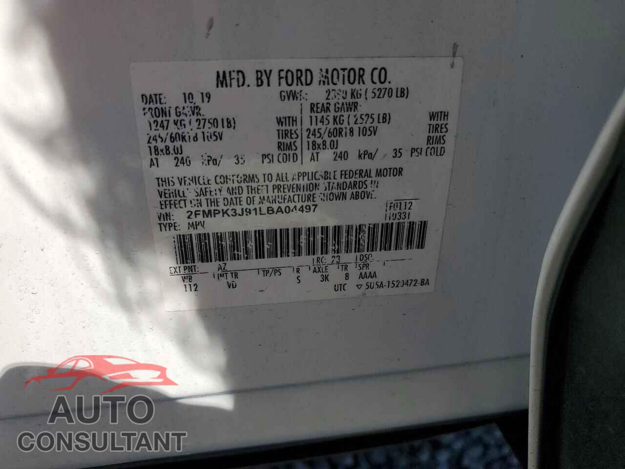 FORD EDGE 2020 - 2FMPK3J91LBA04497