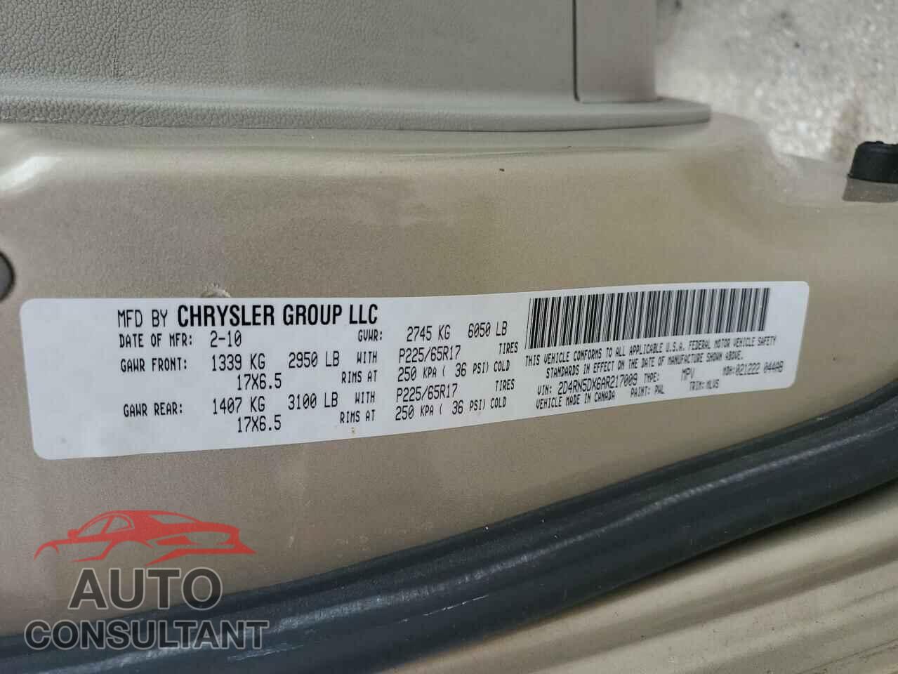 DODGE CARAVAN 2010 - 2D4RN5DX6AR217009