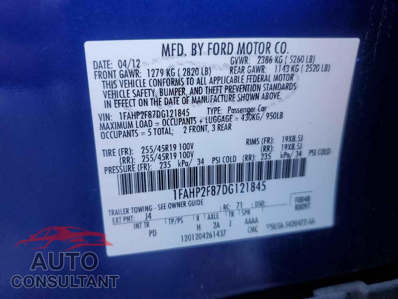 FORD TAURUS 2013 - 1FAHP2F87DG121845
