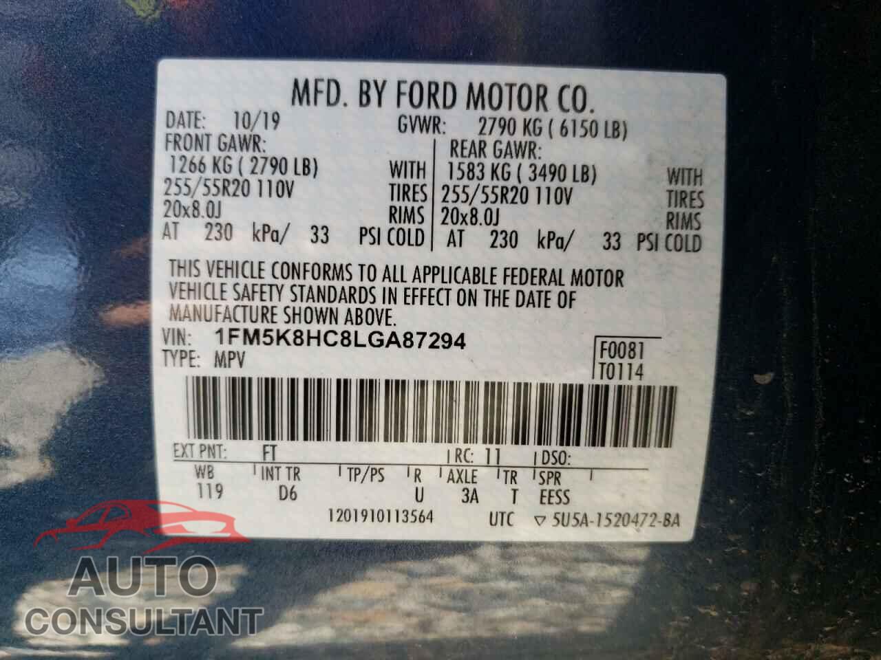 FORD EXPLORER 2020 - 1FM5K8HC8LGA87294
