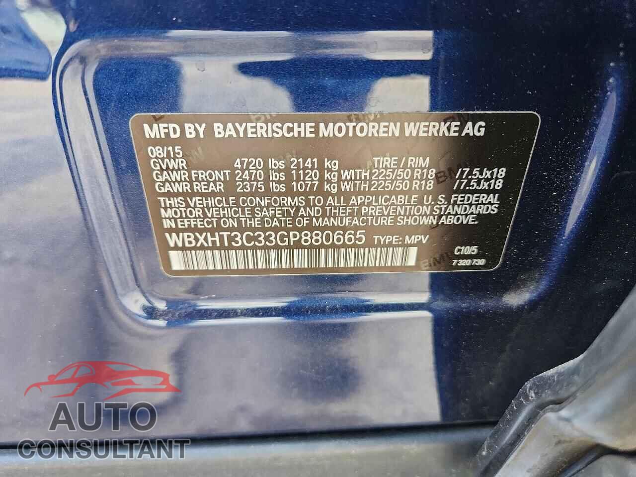 BMW X1 2016 - WBXHT3C33GP880665
