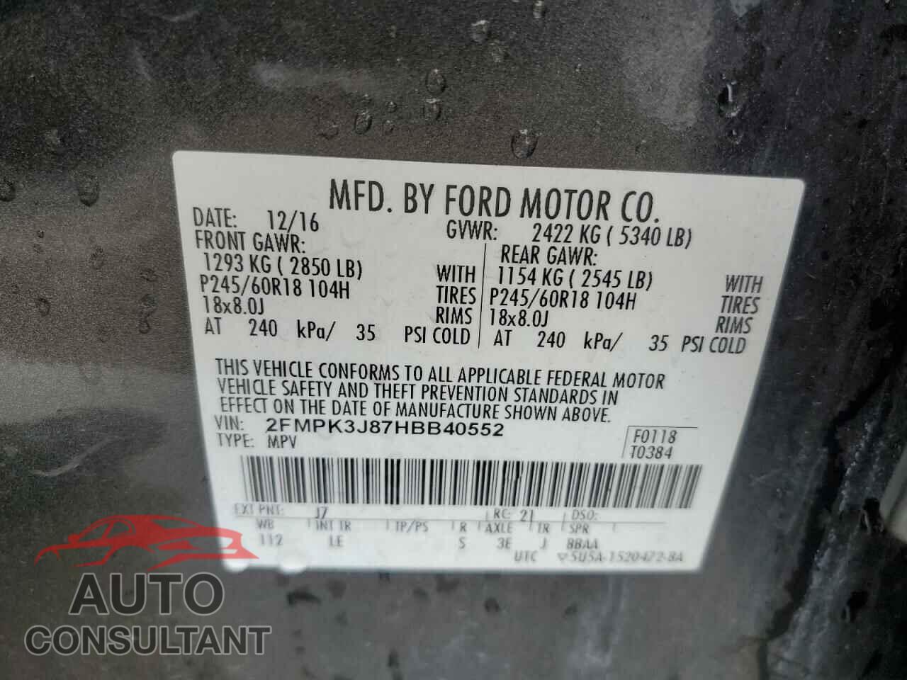 FORD EDGE 2017 - 2FMPK3J87HBB40552