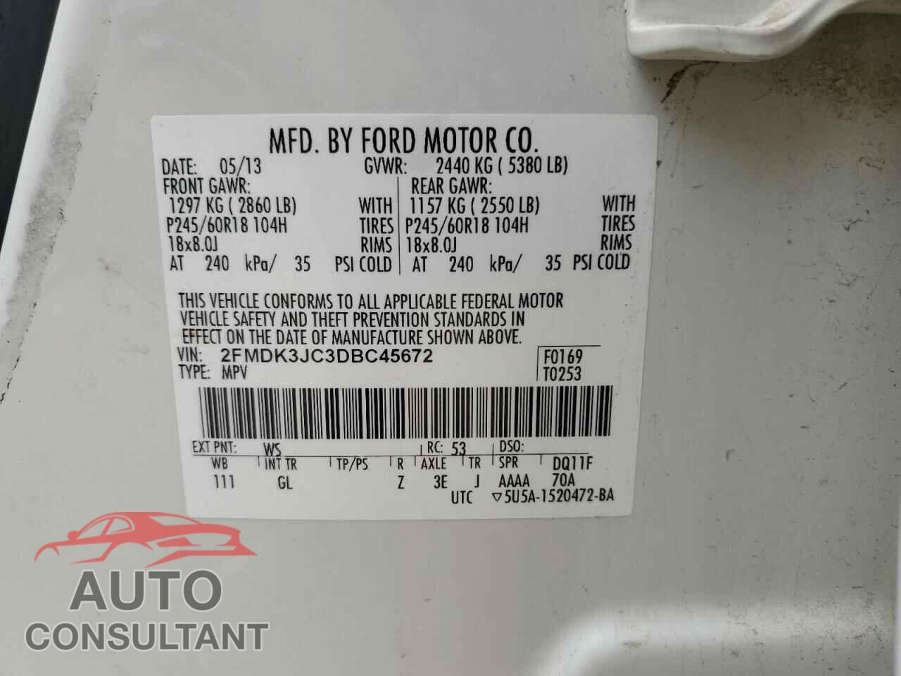 FORD EDGE 2013 - 2FMDK3JC3DBC45672