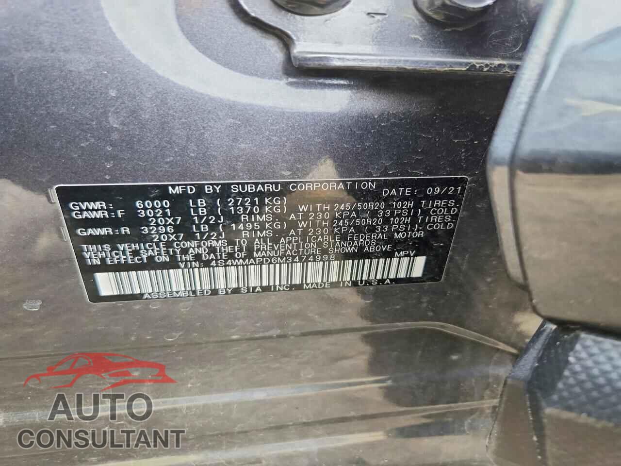 SUBARU ASCENT 2021 - 4S4WMAPD6M3474998