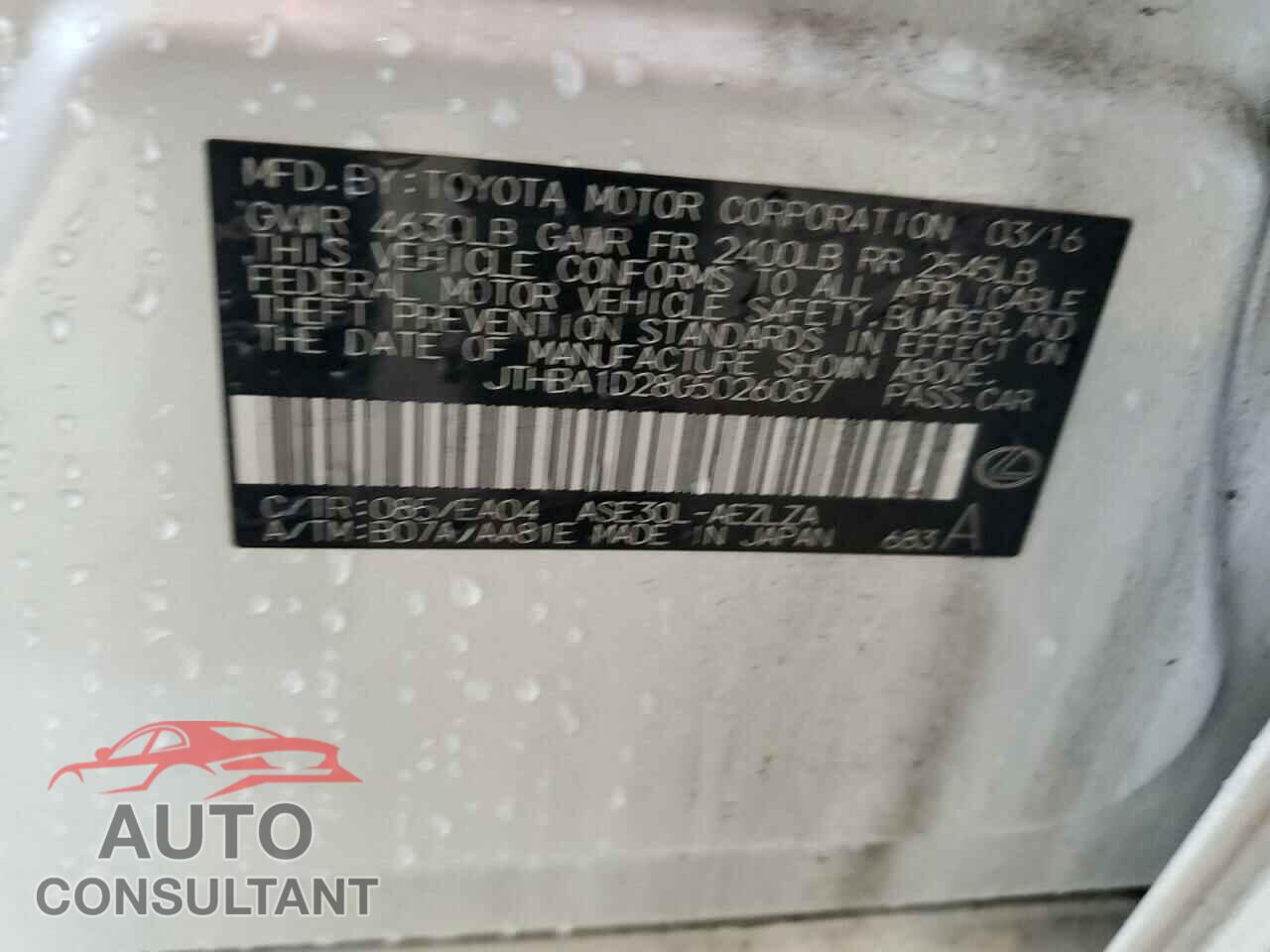 LEXUS IS 2016 - JTHBA1D28G5026087