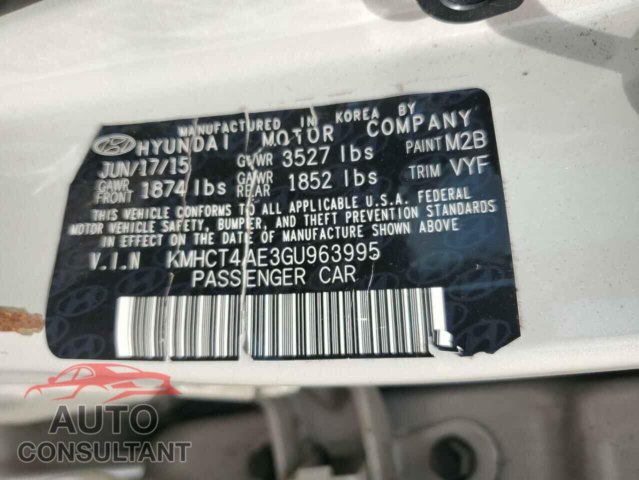 HYUNDAI ACCENT 2016 - KMHCT4AE3GU963995