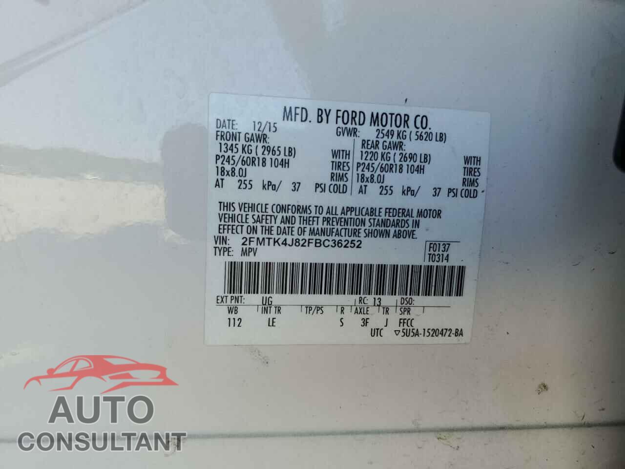 FORD EDGE 2015 - 2FMTK4J82FBC36252