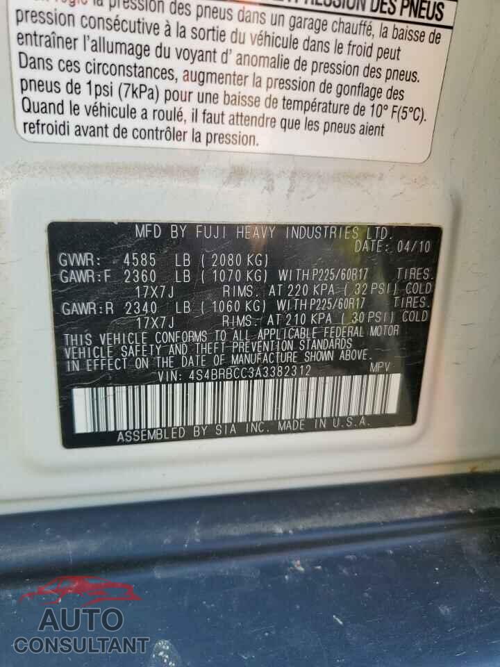 SUBARU OUTBACK 2010 - 4S4BRBCC3A3382312