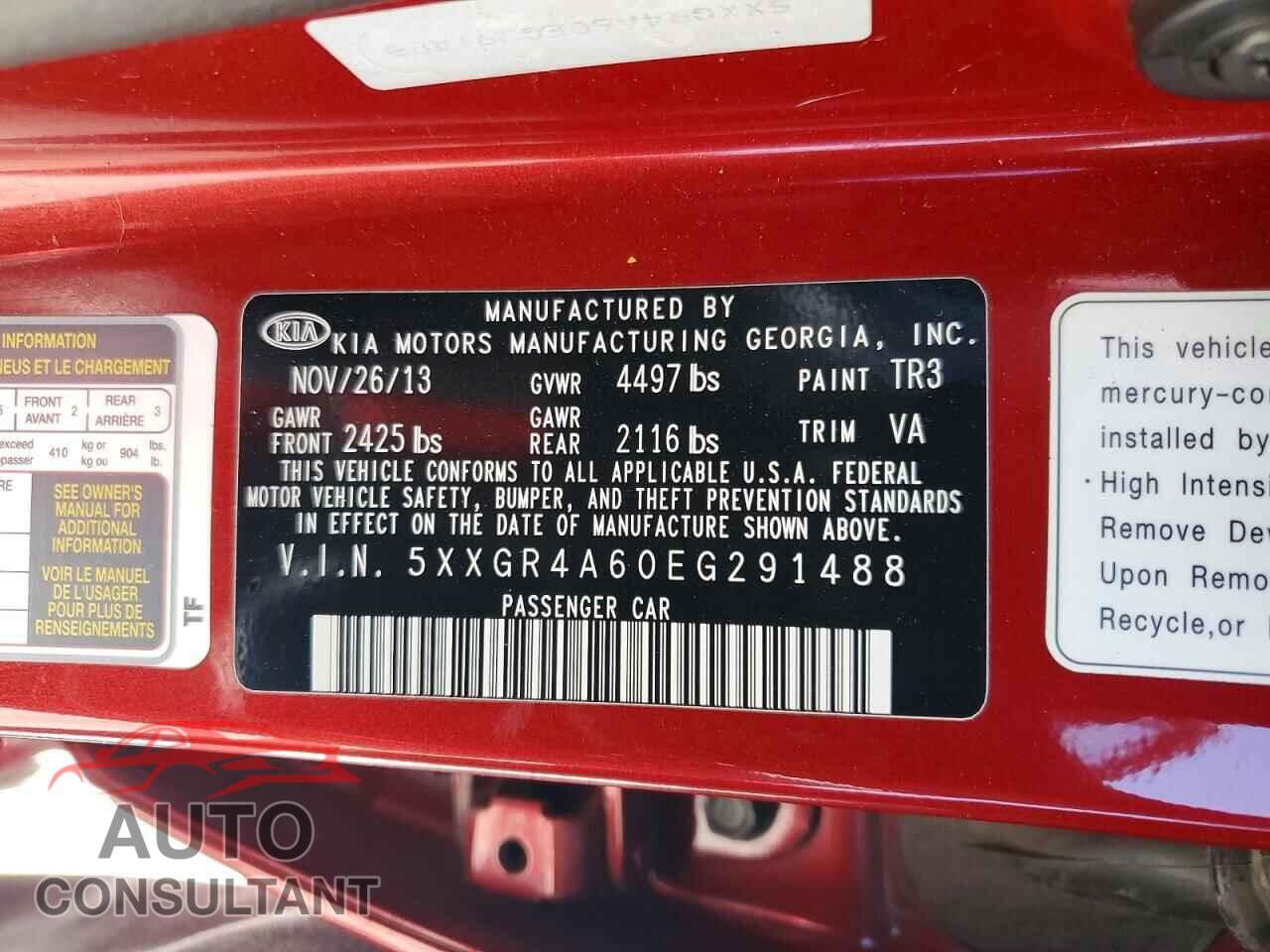 KIA OPTIMA 2014 - 5XXGR4A60EG291488