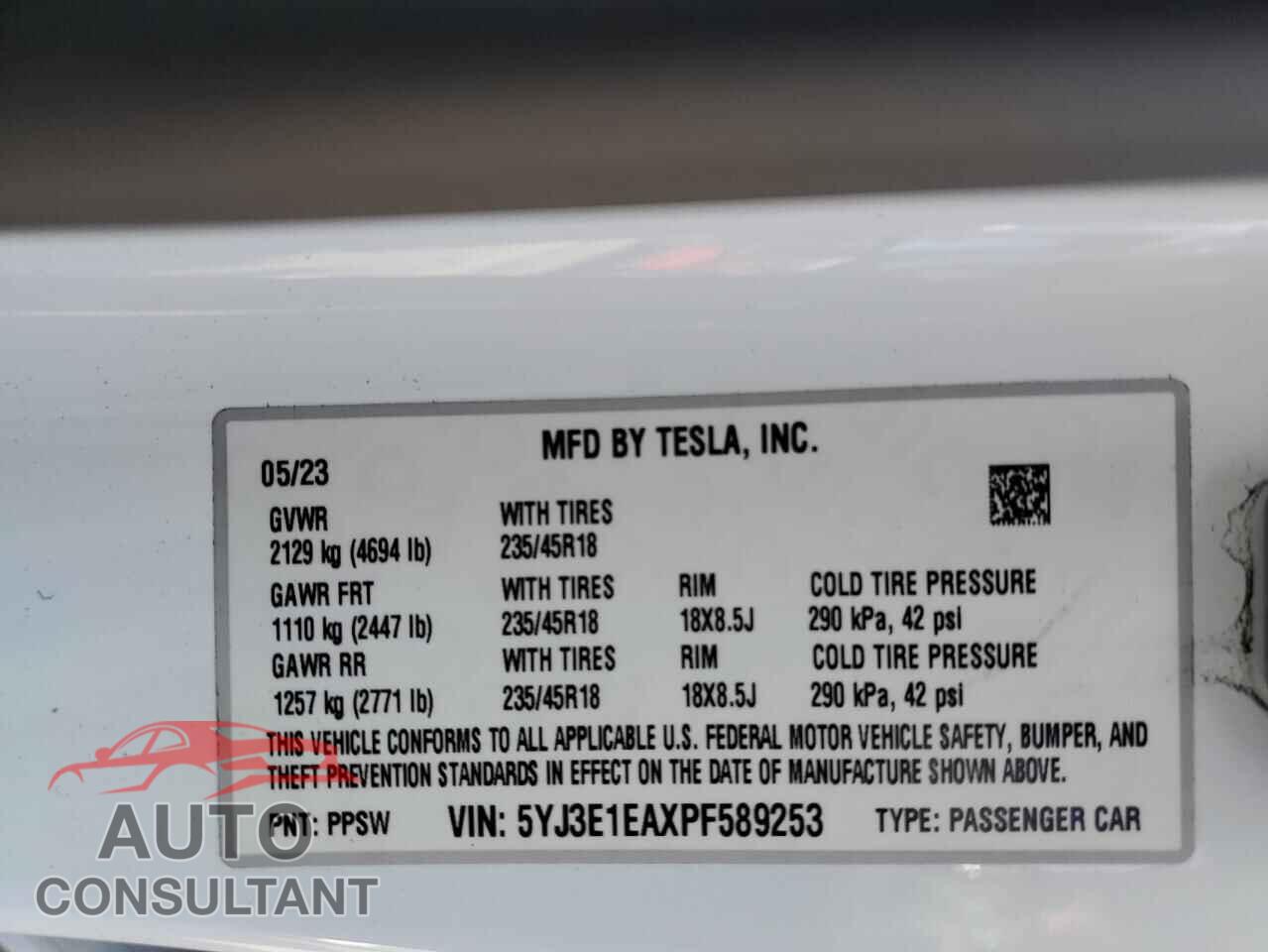 TESLA MODEL 3 2023 - 5YJ3E1EAXPF589253