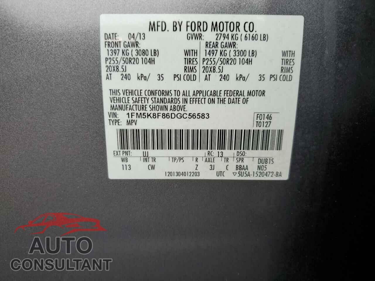 FORD EXPLORER 2013 - 1FM5K8F86DGC56583