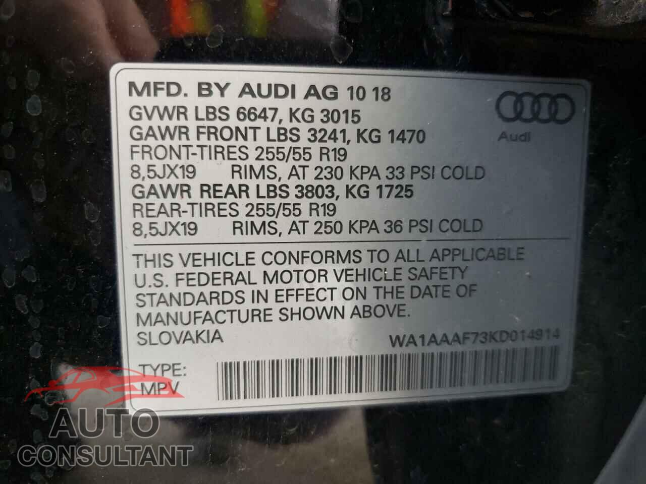AUDI Q7 2019 - WA1AAAF73KD014914