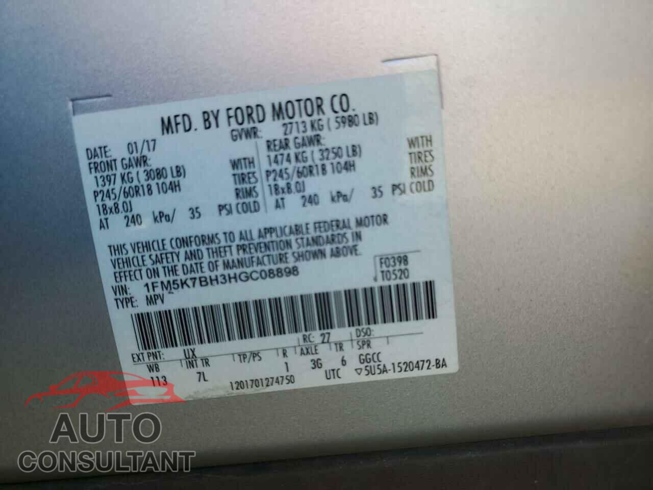 FORD EXPLORER 2017 - 1FM5K7BH3HGC08898