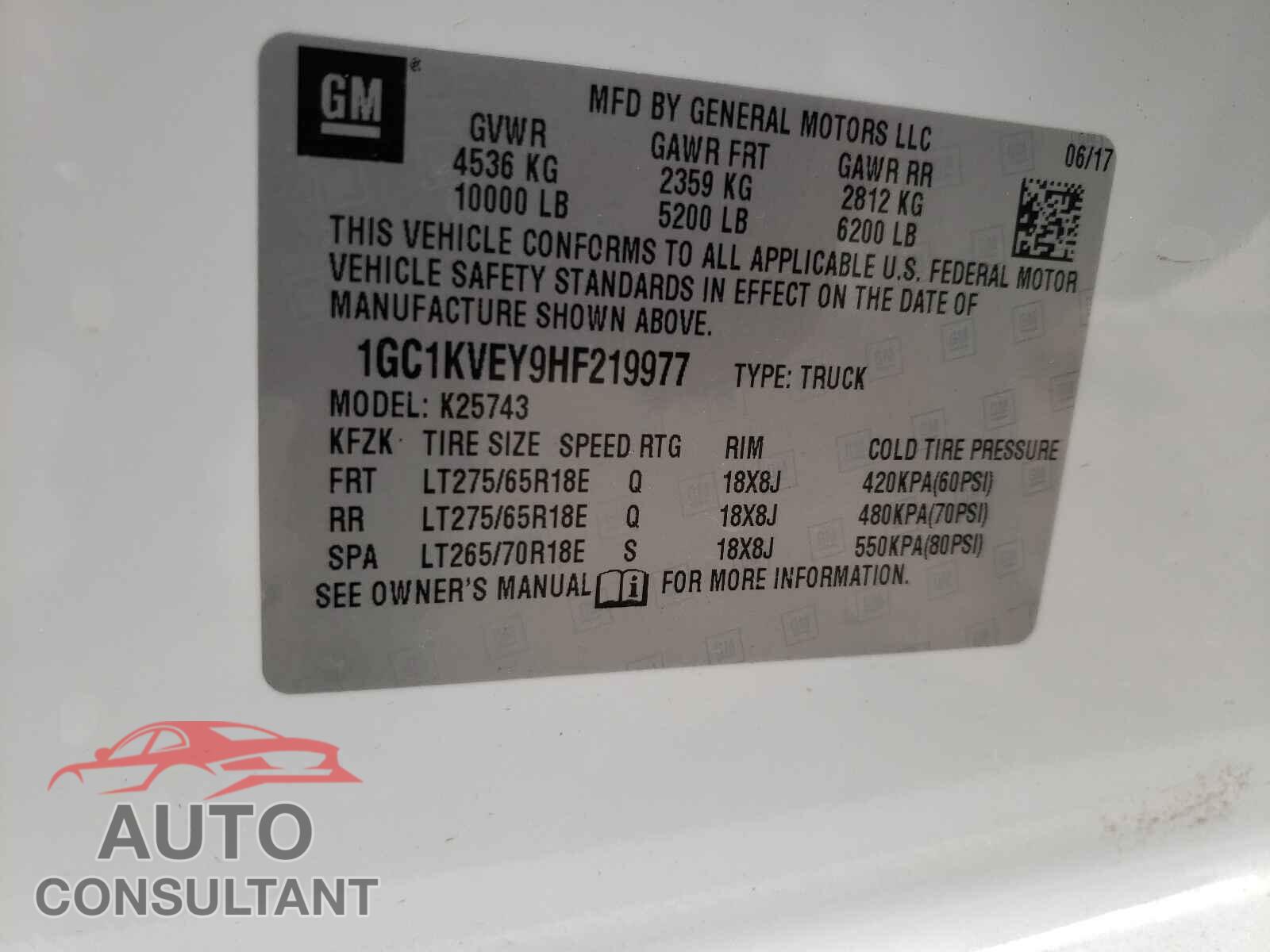 CHEVROLET SILVERADO 2017 - 1GC1KVEY9HF219977