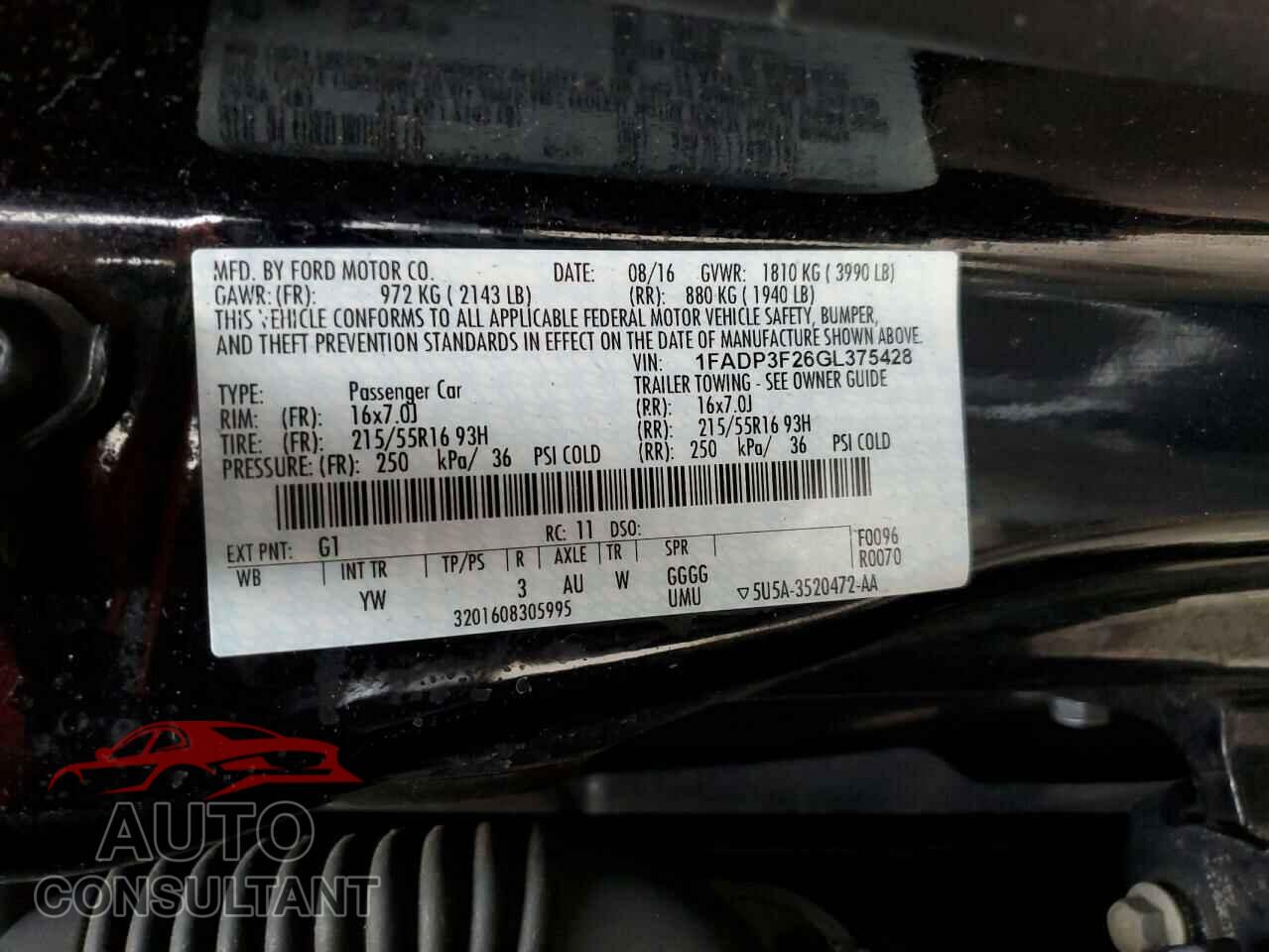 FORD FOCUS 2016 - 1FADP3F26GL375428