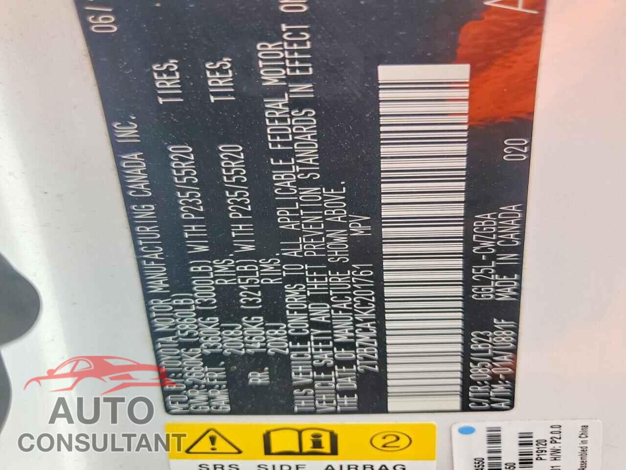 LEXUS RX350 2019 - 2T2BZMCA1KC201761