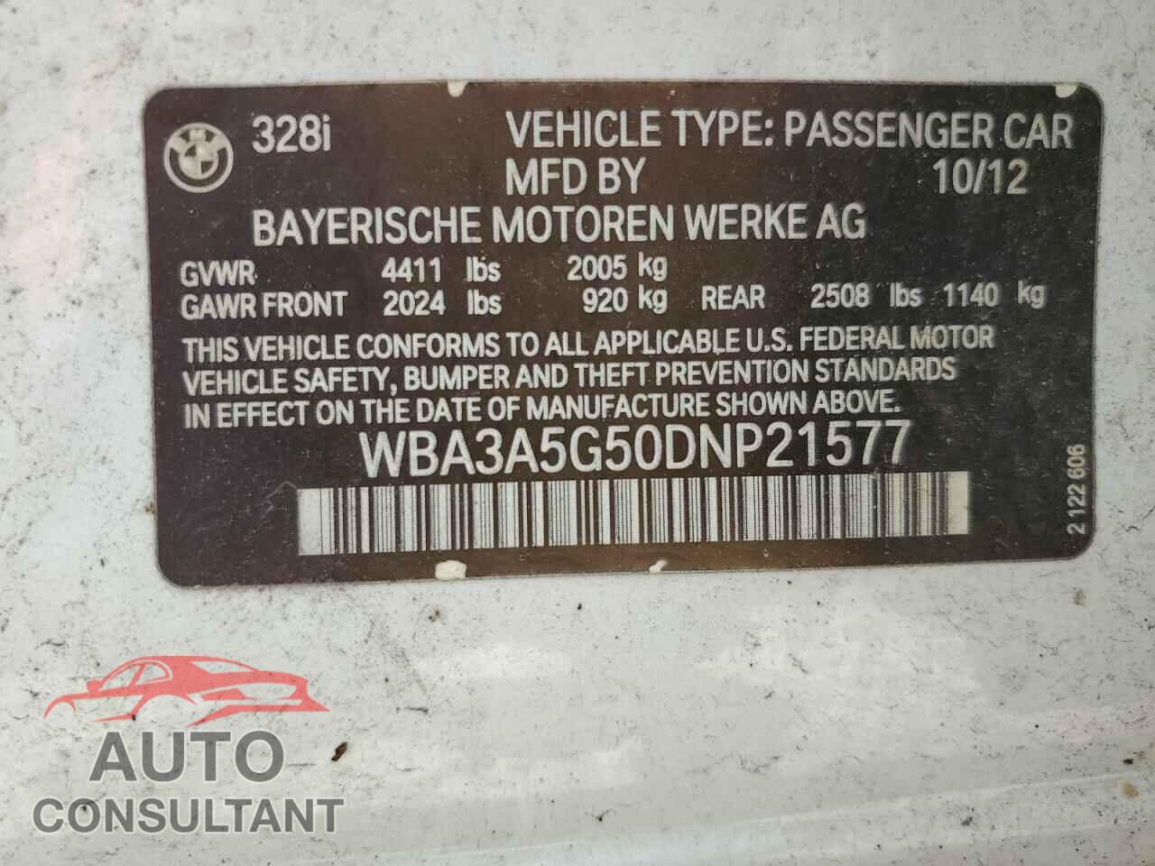 BMW 3 SERIES 2013 - WBA3A5G50DNP21577