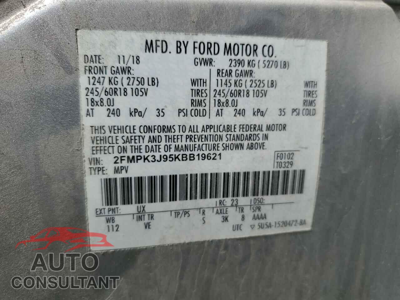 FORD EDGE 2019 - 2FMPK3J95KBB19621