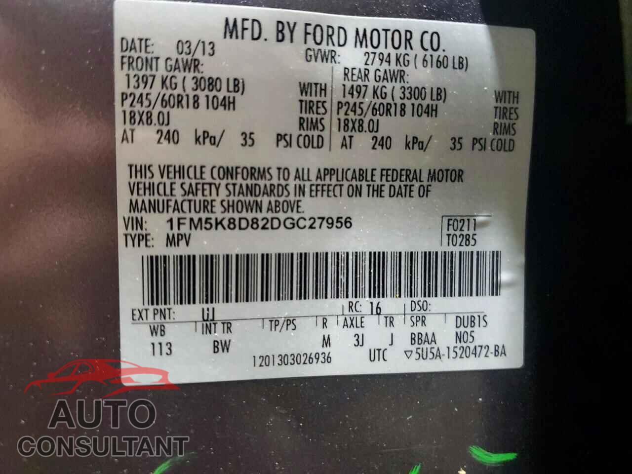 FORD EXPLORER 2013 - 1FM5K8D82DGC27956