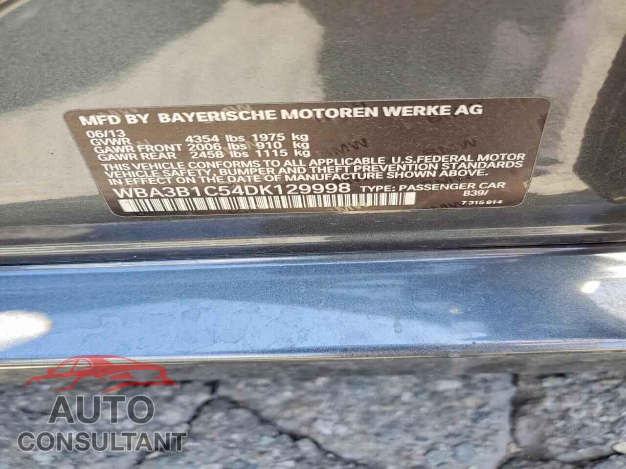 BMW 3 SERIES 2013 - WBA3B1C54DK129998