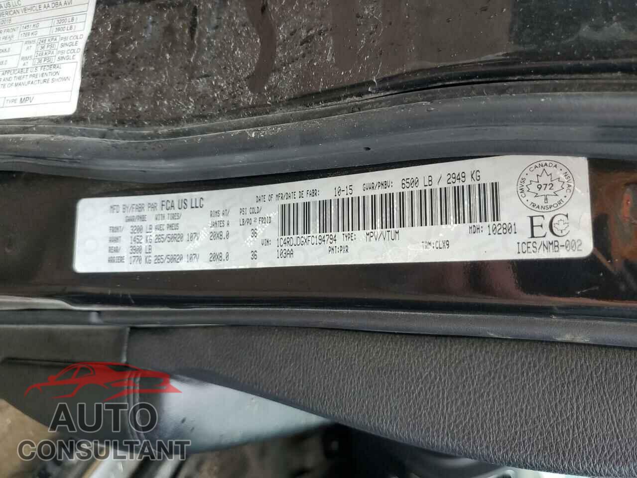 DODGE DURANGO 2015 - 1C4RDJDGXFC194794