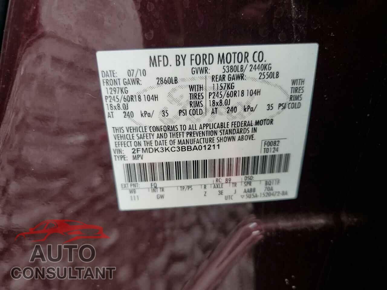 FORD EDGE 2011 - 2FMDK3KC3BBA01211