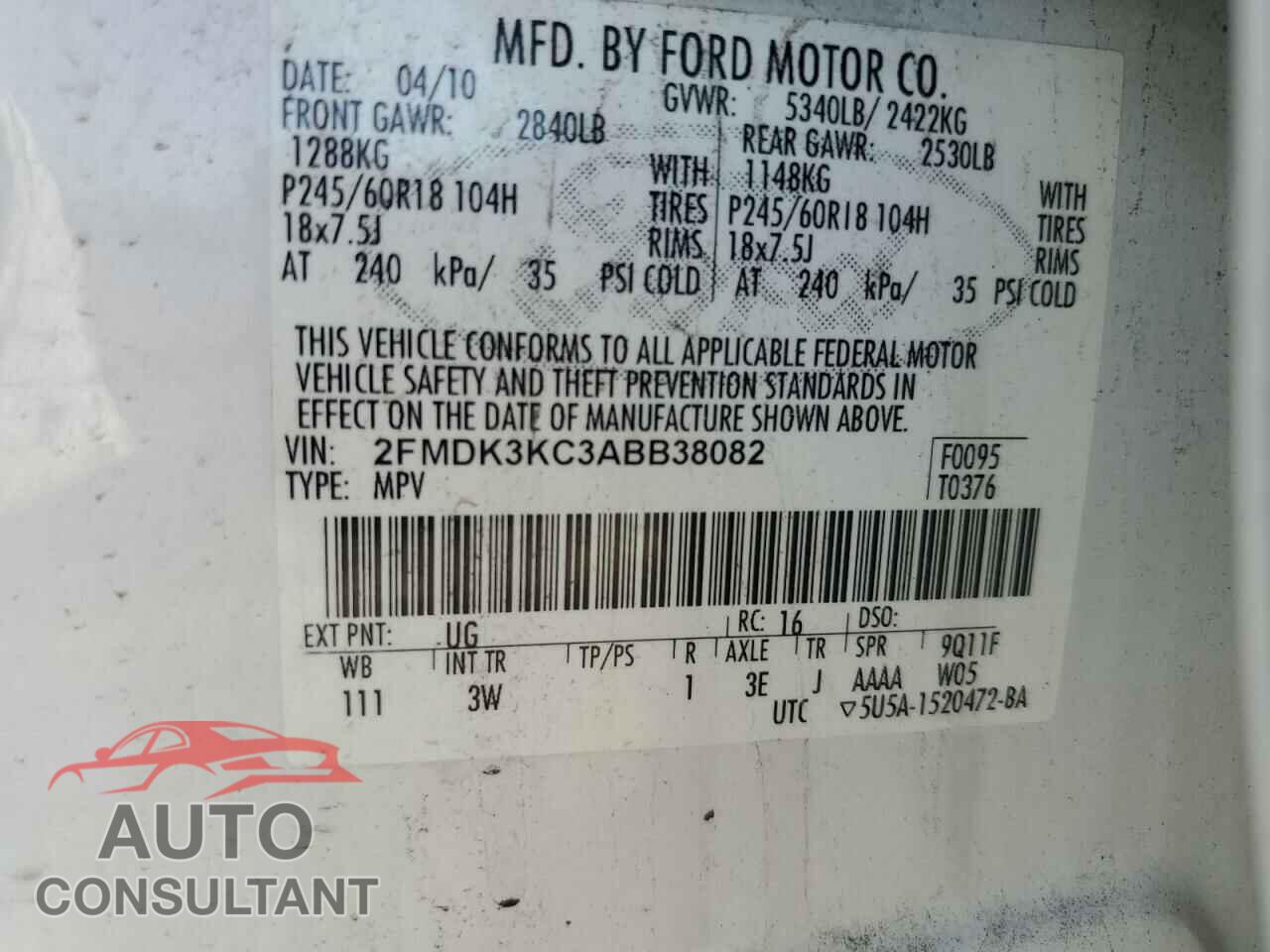 FORD EDGE 2010 - 2FMDK3KC3ABB38082