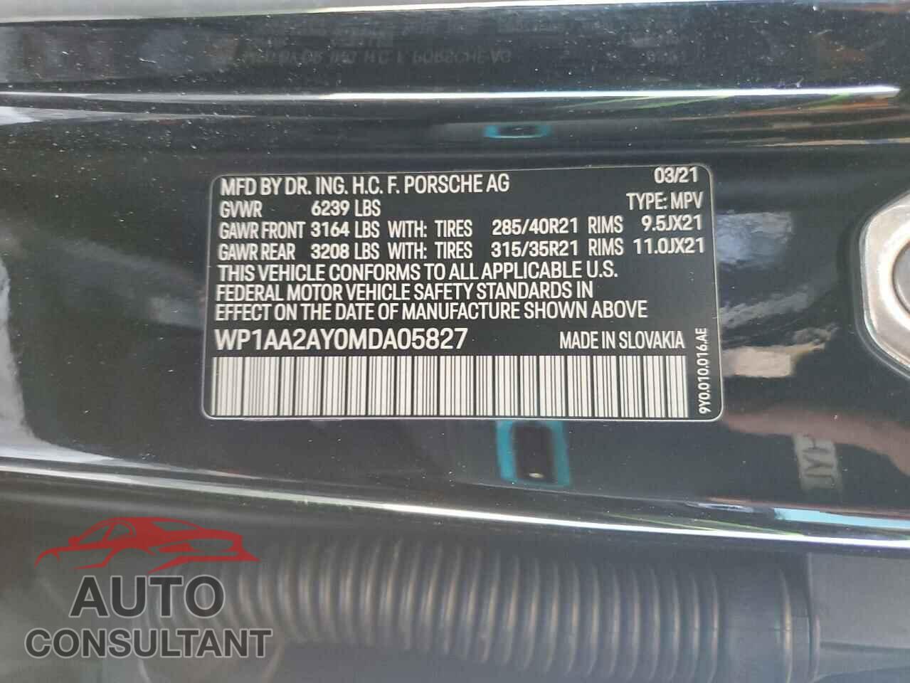 PORSCHE CAYENNE 2021 - WP1AA2AY0MDA05827