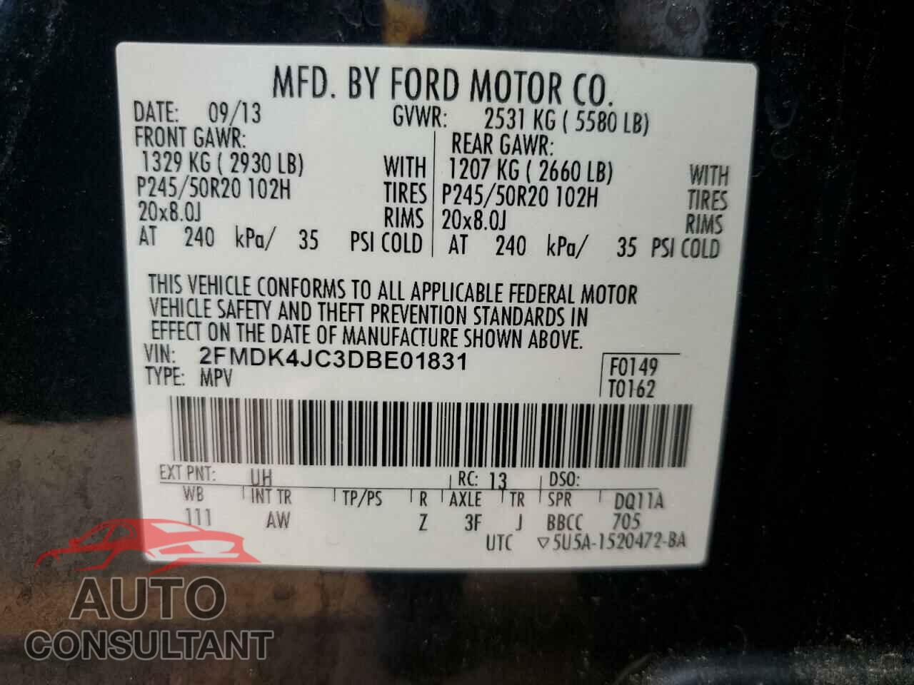 FORD EDGE 2013 - 2FMDK4JC3DBE01831