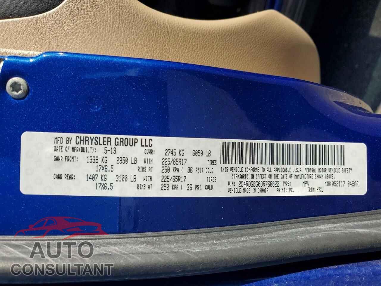 DODGE CARAVAN 2013 - 2C4RDGBG0DR768622