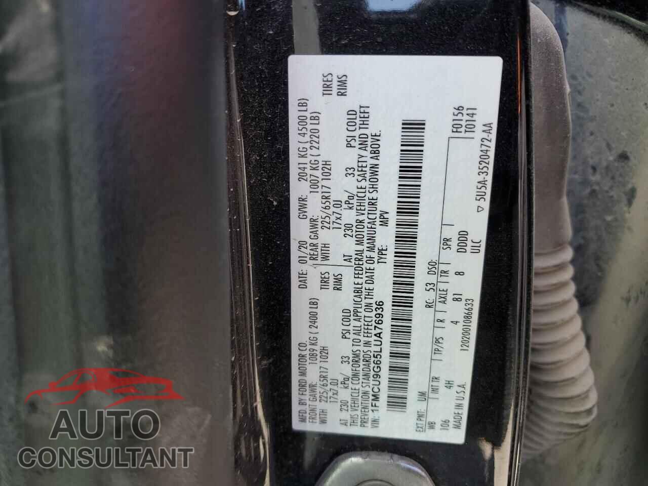FORD ESCAPE 2020 - 1FMCU9G65LUA76936