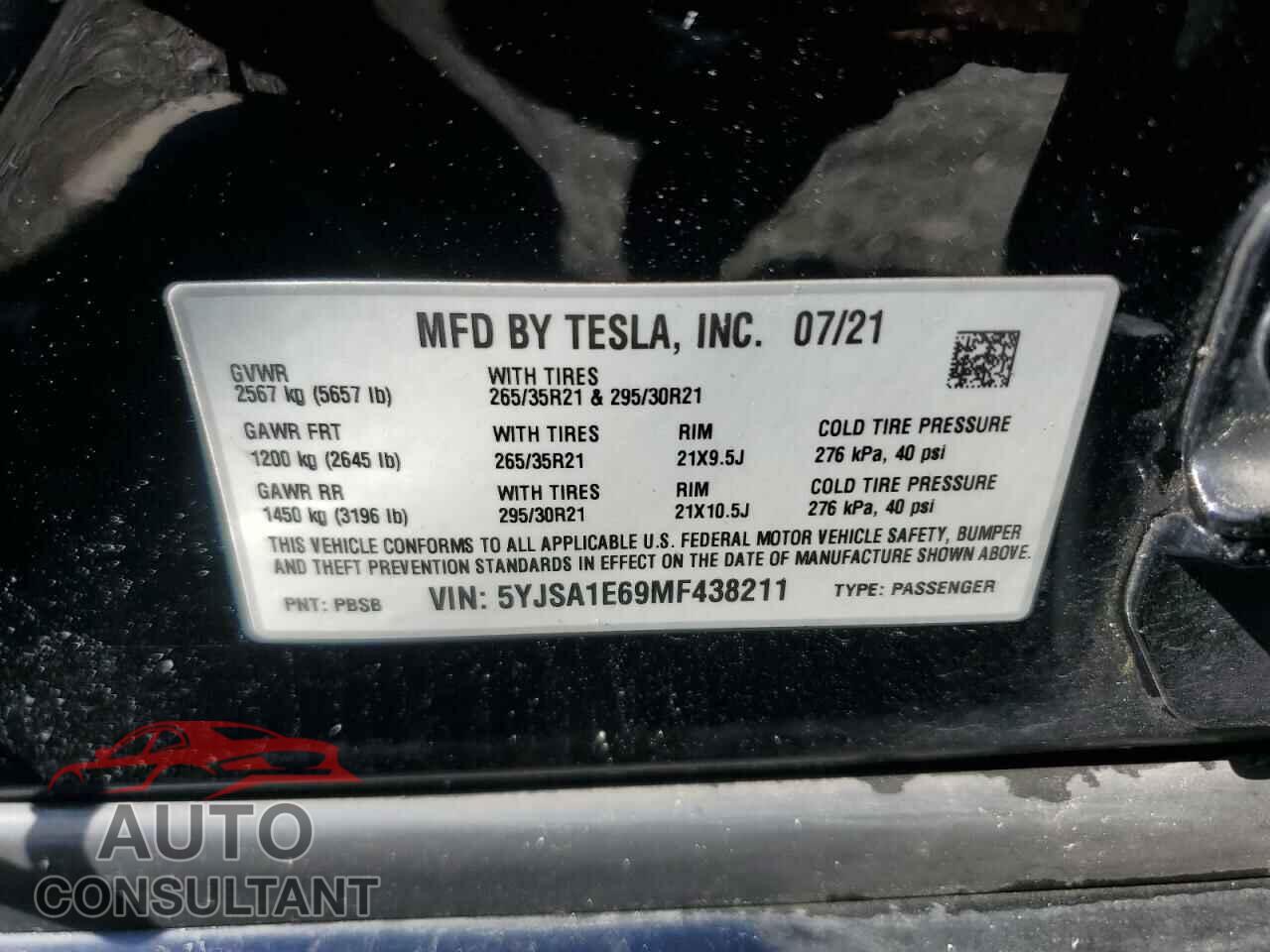 TESLA MODEL S 2021 - 5YJSA1E69MF438211