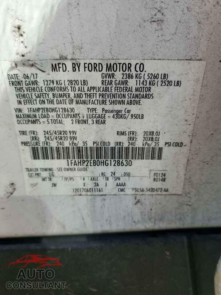 FORD TAURUS 2017 - 1FAHP2E80HG128630