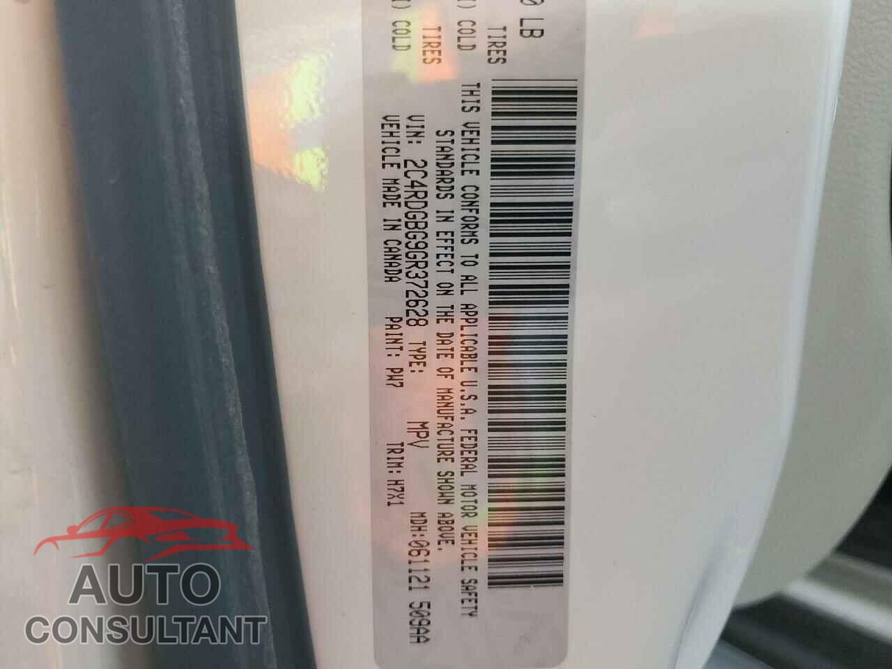 DODGE CARAVAN 2016 - 2C4RDGBG9GR372628