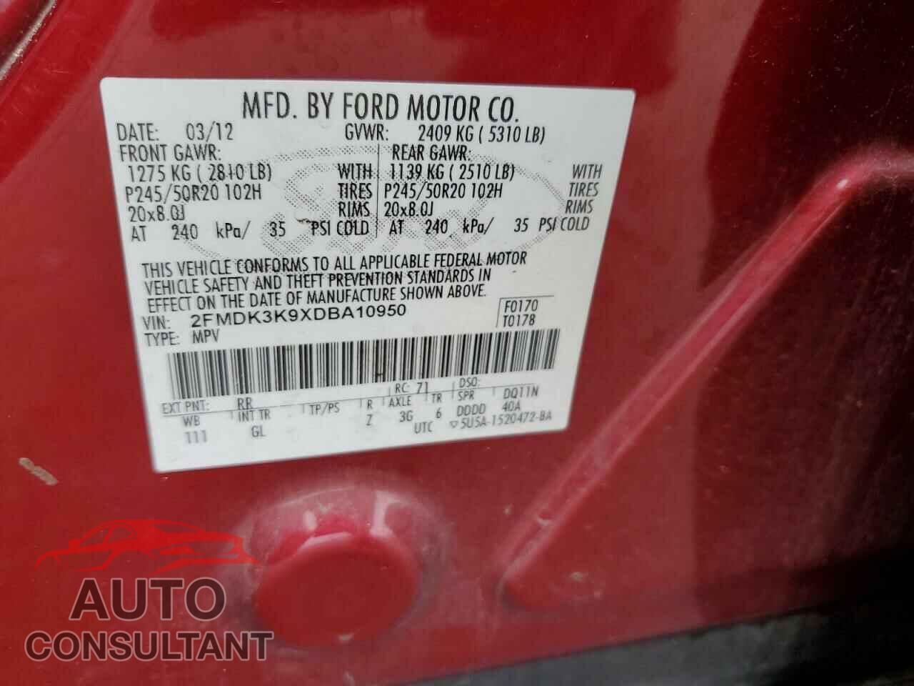FORD EDGE 2013 - 2FMDK3K9XDBA10950