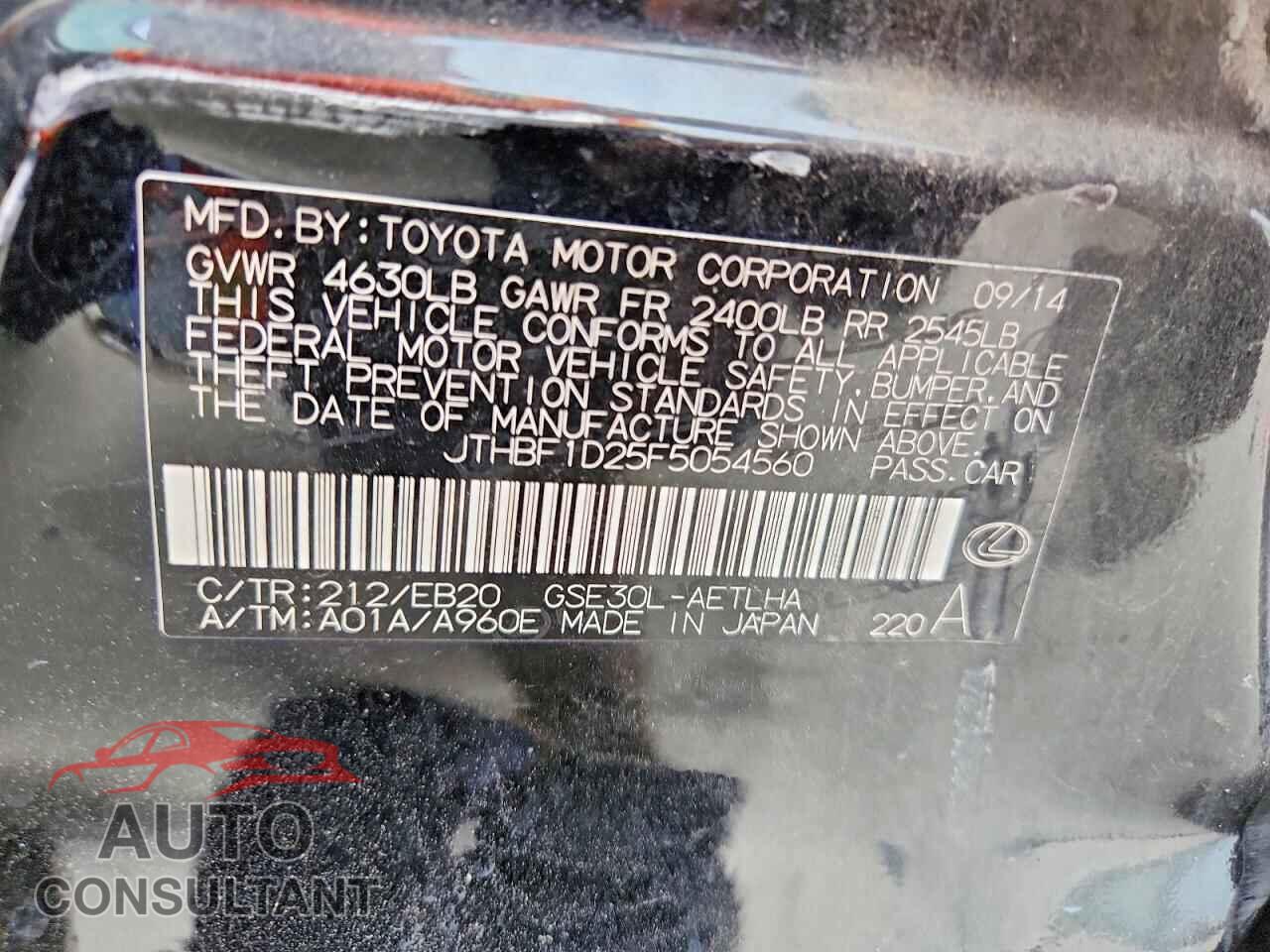 LEXUS IS 2015 - JTHBF1D25F5054560