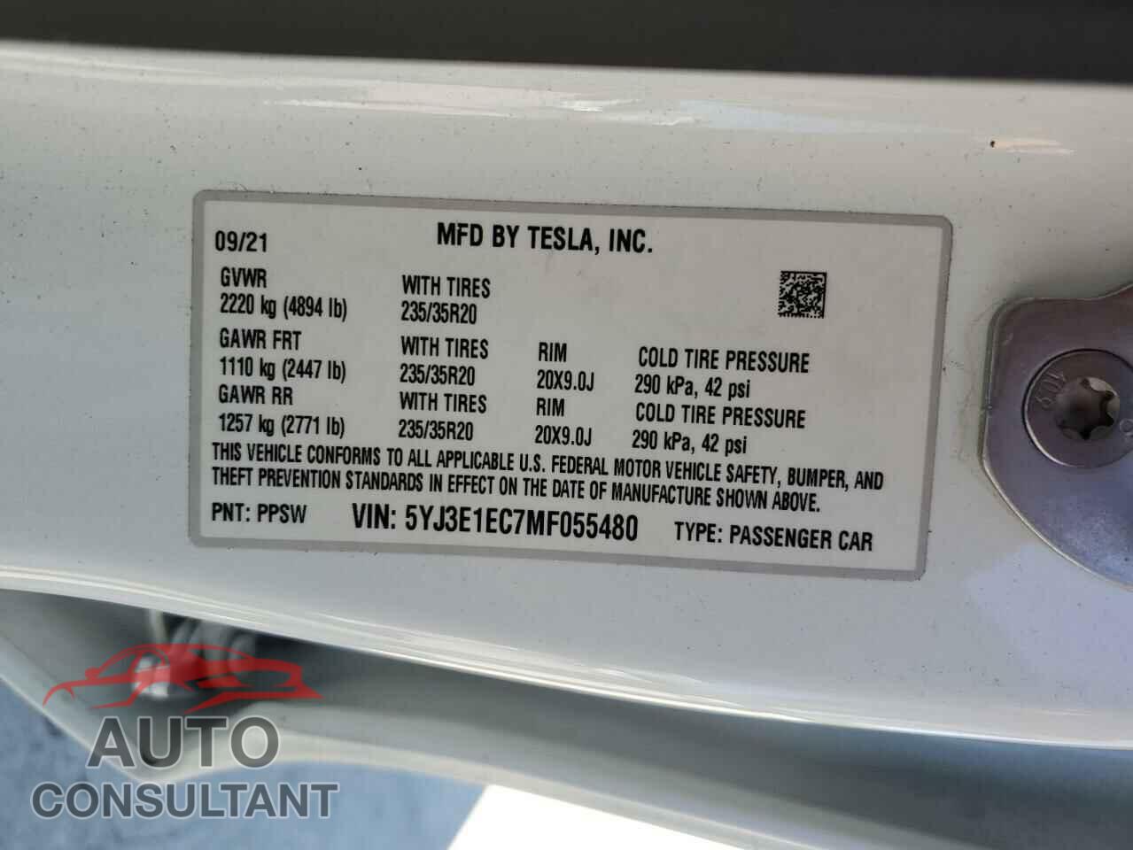 TESLA MODEL 3 2021 - 5YJ3E1EC7MF055480
