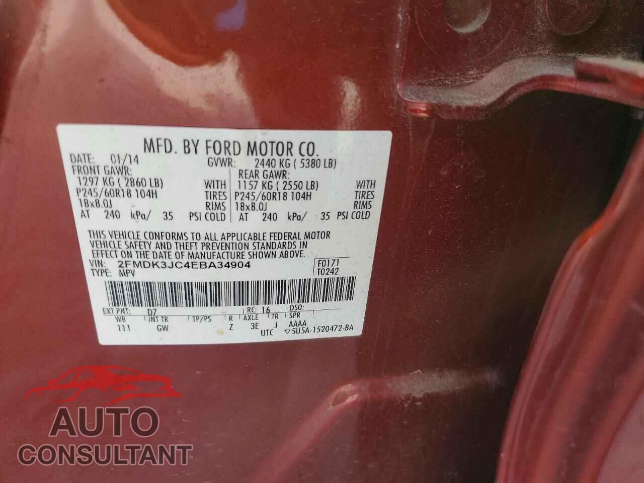 FORD EDGE 2014 - 2FMDK3JC4EBA34904