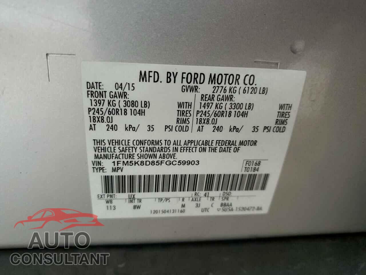 FORD EXPLORER 2015 - 1FM5K8D85FGC59903