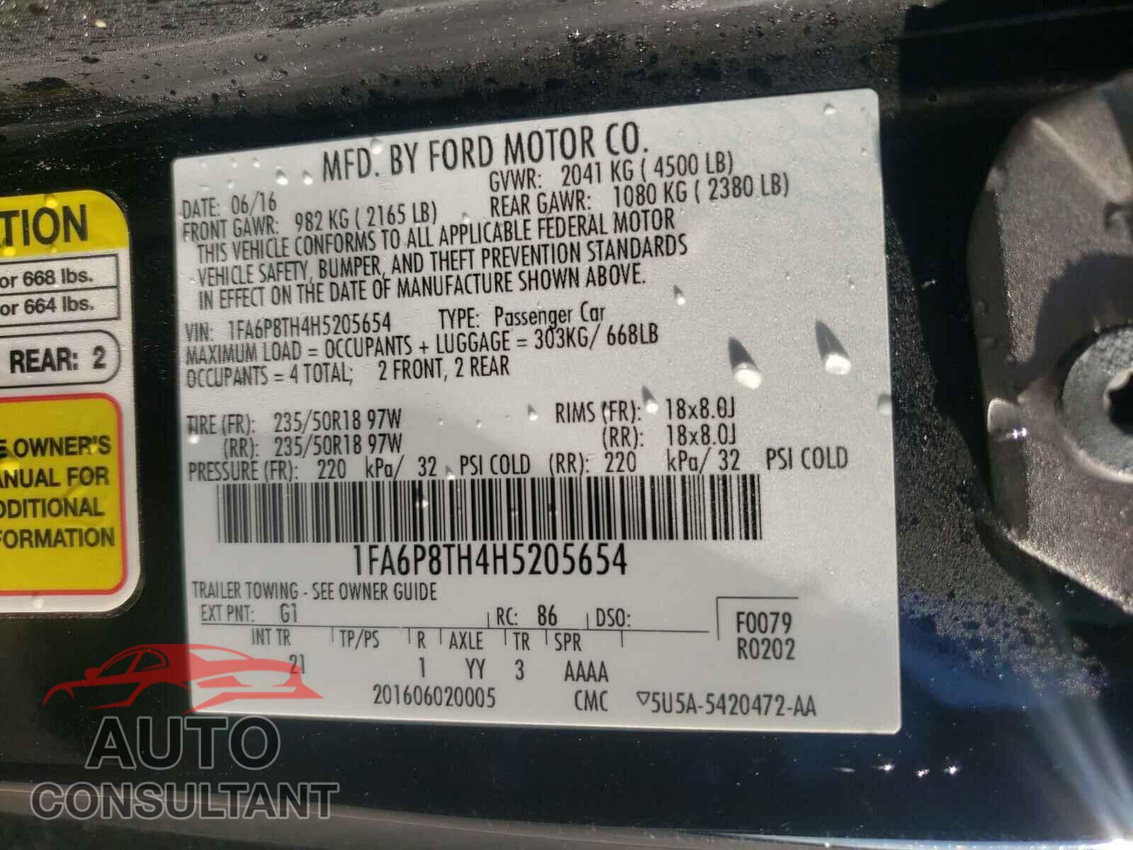 FORD MUSTANG 2017 - 1FA6P8TH4H5205654