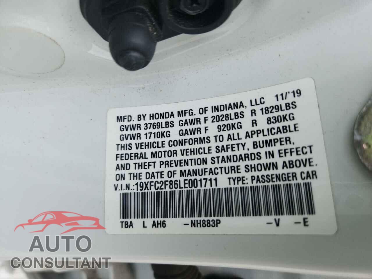 HONDA CIVIC 2020 - 19XFC2F86LE001711