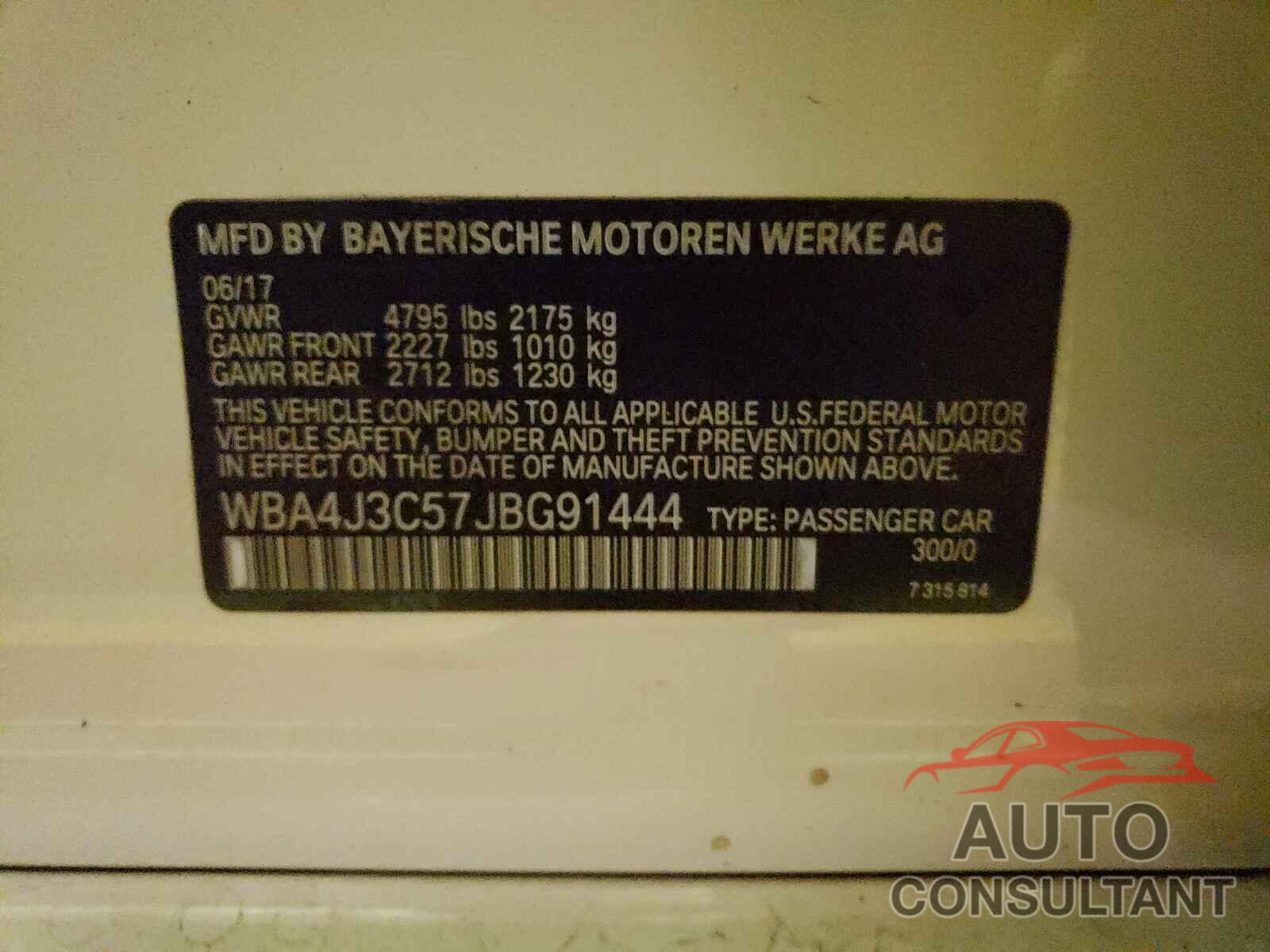 BMW 4 SERIES 2018 - WBA4J3C57JBG91444