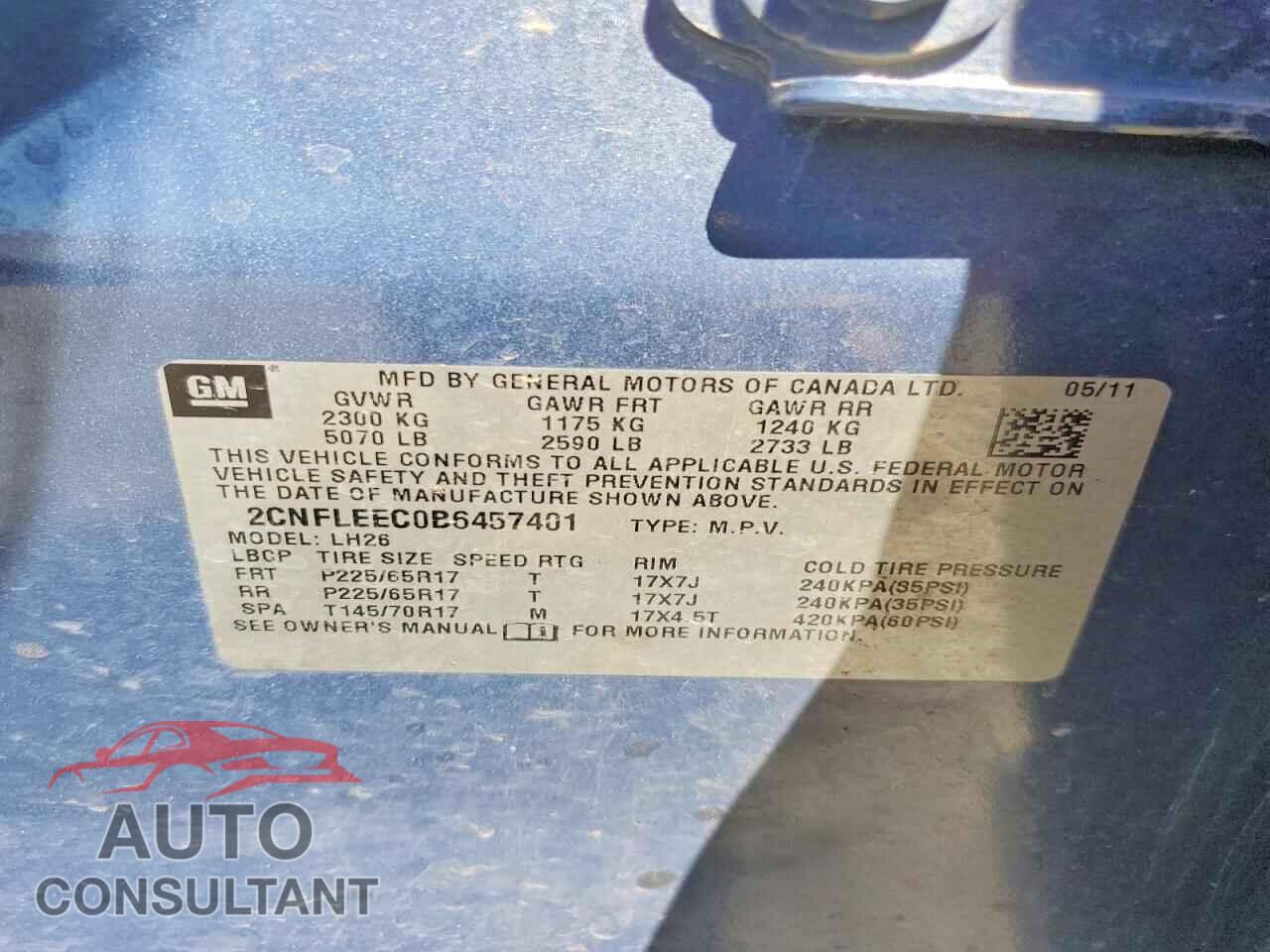 CHEVROLET EQUINOX 2011 - 2CNFLEEC0B6457401