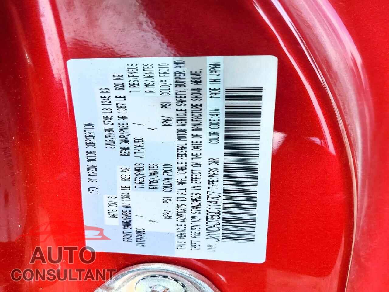 MAZDA MX5 2016 - JM1NDAD75G0114707