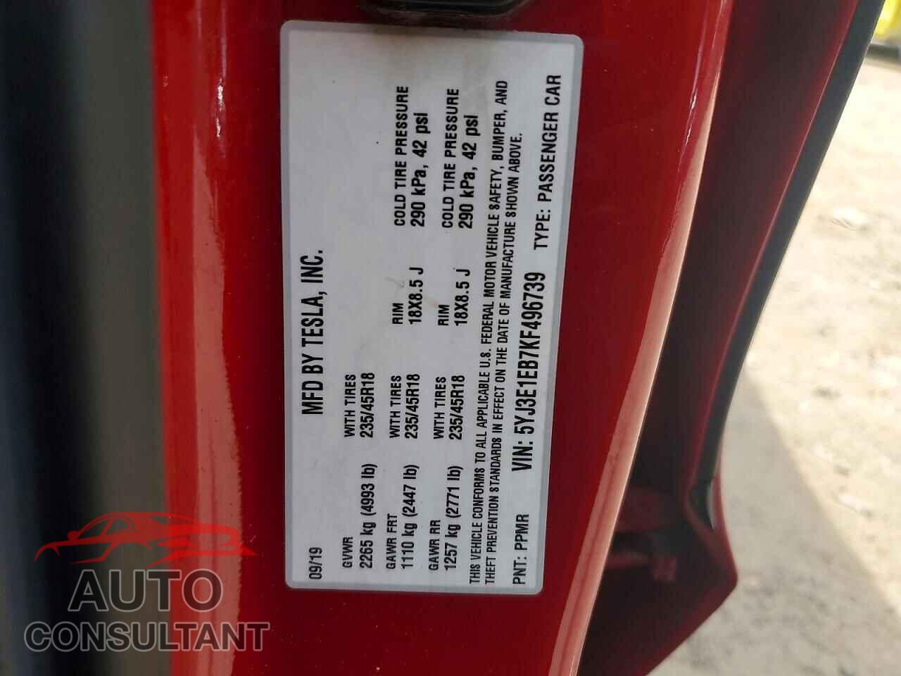TESLA MODEL 3 2019 - 5YJ3E1EB7KF496739