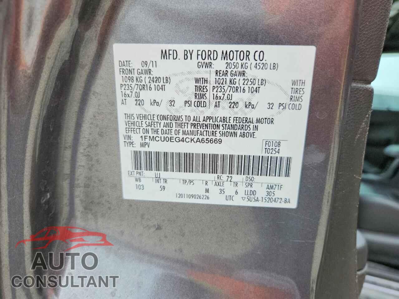 FORD ESCAPE 2012 - 1FMCU0EG4CKA65669