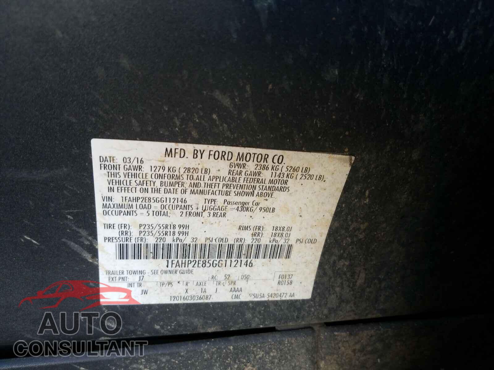 FORD TAURUS 2016 - 1FAHP2E85GG112146